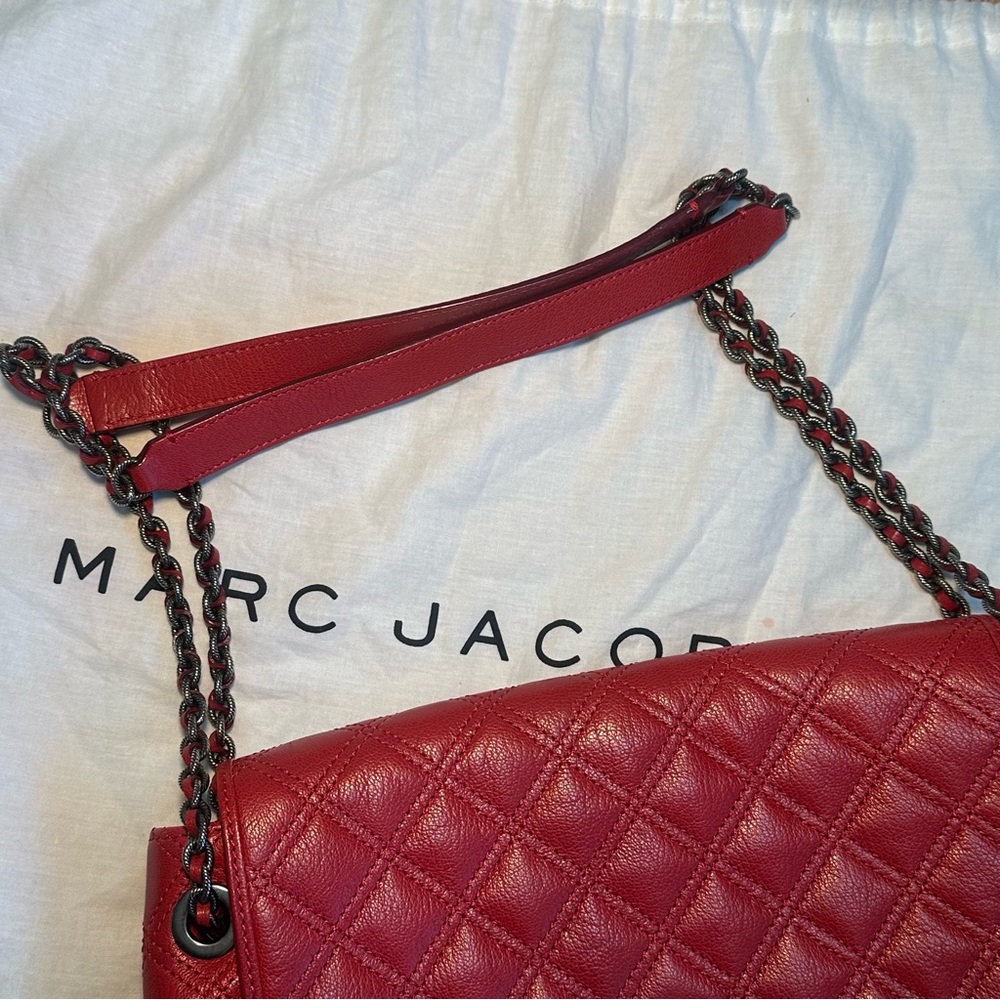 Marc Jacobs Red Quilted Leather Shoulder Bag | Vintage Style Chain Flap - Picture 4 of 9